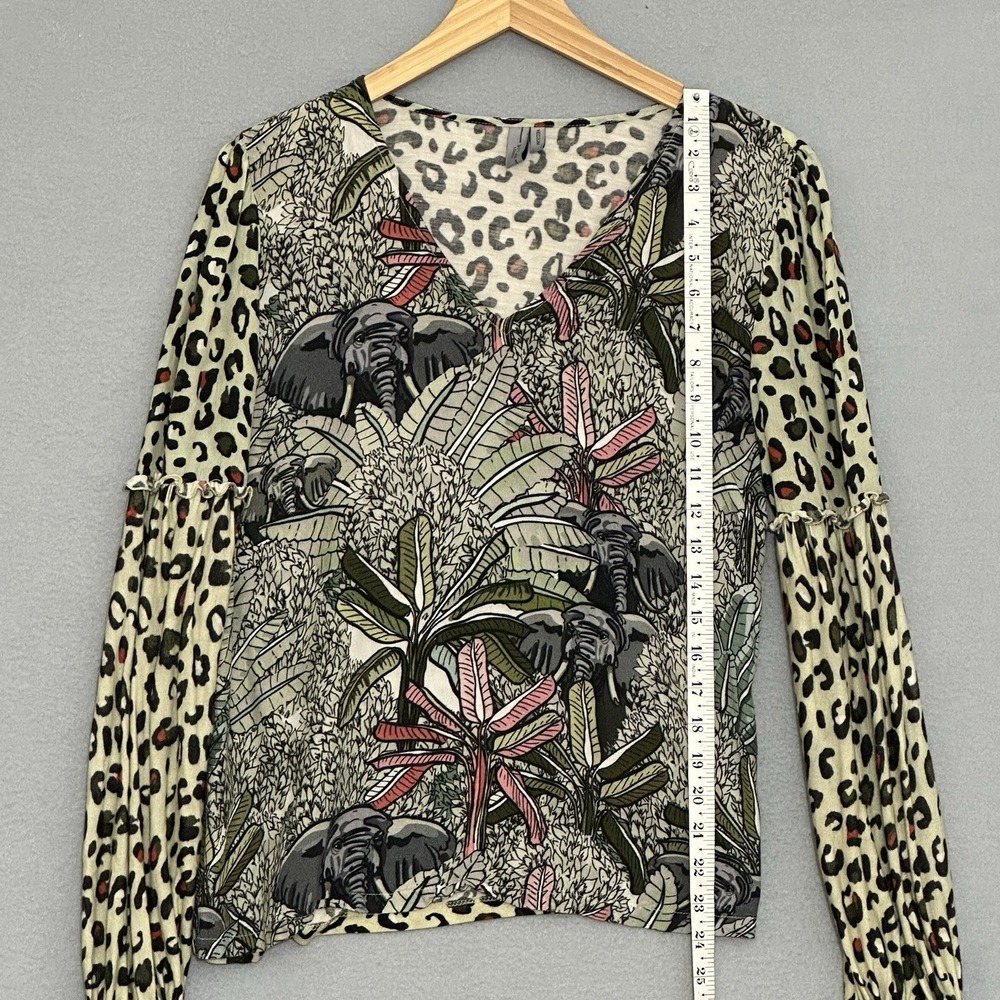 Bl-nk London Anthropologie Womens Top M Sibley Safari Cheetah Elephant Wildlife - Picture 9 of 13